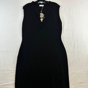 MESHki Korva Knit Midi Dress Black Sleeveless Button Neck XXXL